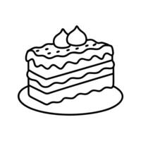 Simple slice of cake illustration in black and white outline featuring sweet cream and dots vector