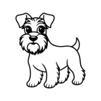 Adorable black and white line art illustration of a schnauzer dog in standing pose vector