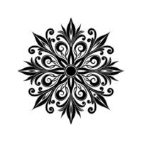 Intricate black and white floral mandala design with elegant swirls and decorative elements vector
