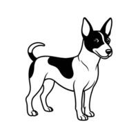 Simple black and white illustration of a spotted dog standing upright looking friendly vector