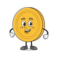 Happy gold coin cartoon character smiling with arms and legs on a clean white background vector