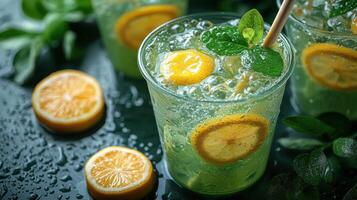 citrus lemonade with mint leaves photo