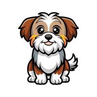 Adorable cartoon shih tzu dog sitting and smiling with big eyes and a happy expression vector