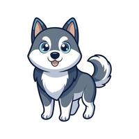 Adorable cartoon illustration of a happy standing siberian husky puppy on white background vector