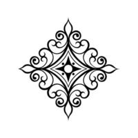 Elegant black and white decorative diamond ornament with swirls and floral design elements vector