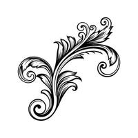 Decorative black and white flourish design element with elegant leaves and swirls vector