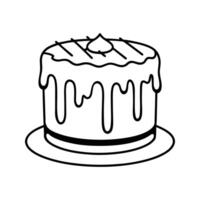 Simple hand drawn cake icon with glaze and frosting element on a white background vector