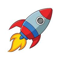 Cartoon rocket ship with flames ready for space exploration on a white background vector