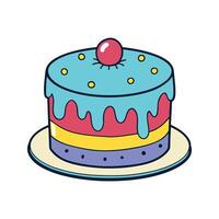 A colorful cartoon cake decorated with icing and a cherry on a white background vector
