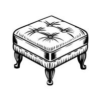 Elegant antique footstool illustration in black and white isometric view isolated on white background vector