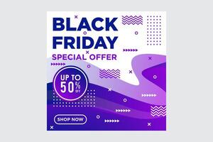 Black Friday super sale social media banner template. purple gradient on element banner with square layout. vector