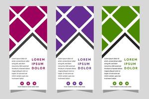 Template of vertical roll up banner with square elements. white background design flyer for business and advertising with square pattern element. vector