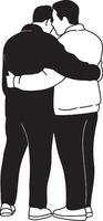 two men hugging in black and white vector