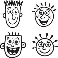 Happy cartoon faces set black and white illustrations vector