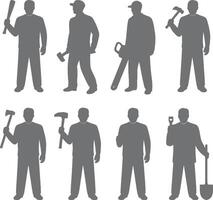 Eight silhouettes of men with various tools vector