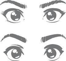 Anime style eyes and eyebrows drawing set vector