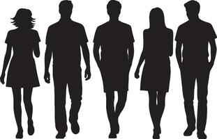 silhouettes of people walking in a line vector