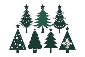 Decorative art of Xmas trees, Holiday greeting tree set vector