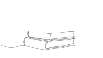 Animated self-drawn one continuous line drawing of a stack of books on a white background. Learn and study print. Education school poster. Full length single line animation video