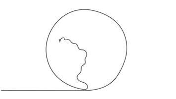 Continuous Line Drawing Animation of Earth Globe - Hand-Drawn Single Stroke World Map in Minimalist Style Drawing by hand, black lines on a white background. video