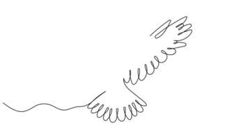 Animated independent drawing of one continuous line, drawing a flying dove, a bird symbol of peace. Peace and freedom talisman concept for national labor movement icon. Full-size one-line animation. video