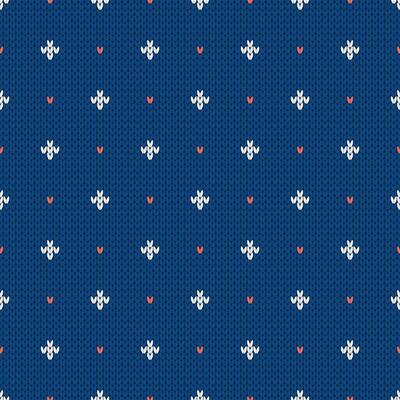 Winter knitted seamless pattern with dots and rhombs. Norwegian style sweater. Wool textured blue illustration. Traditional holiday background.