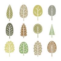 Set of trees in spring soft colors. Collection of nature elements. Ecology icons, illustration. vector