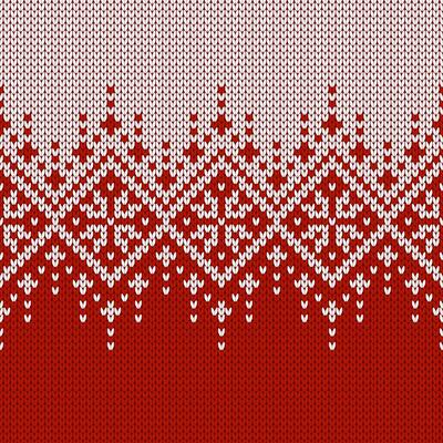 Scandinavians knitted seamless pattern. Norwegian native style sweater, ornament with snowflakes. Fair Isle design. Wool texture. Winter holiday background, illustrations
