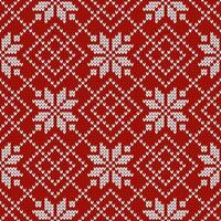 Winter knitted pattern. Nordic ethnic style ornament with snowflakes and rhombs. Holiday background, diamond red pattern seamless texture. vector