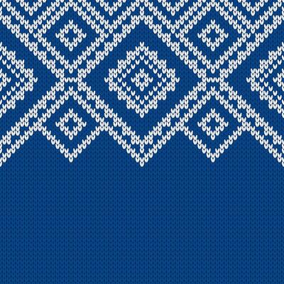 Knitwear blue texture. Template with empty place for text. Traditional seasonal seamless background for holiday design. Winter knitted wool sweater pattern. Christmas illustration.