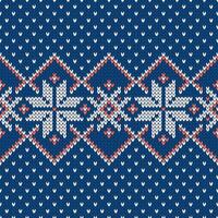 Scandinavian knitted seamless pattern. Norwegian native style sweater, ornament with snowflakes. Fair Isle design. Wool texture. Winter holiday backgrounds, illustration. vector
