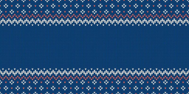 Knitwear texture. Template with empty place for text. Traditional seasonal wide background for holiday design. Winter knitted wool seamless sweater patterns. Christmas illustration.