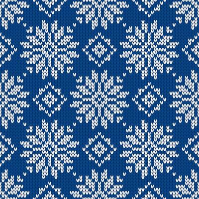 Christmas and New Year traditional knitted seamless pattern with snowflakes. Norwegian style sweater. Wool texture, illustration. Holiday backgrounds