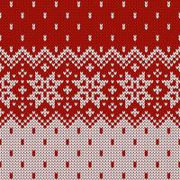 Scandinavian knitted seamless pattern. Norwegian native style sweater, ornament with snowflakes. Fair Isle design. Wool red and white textured. Winter holiday background, illustration. vector