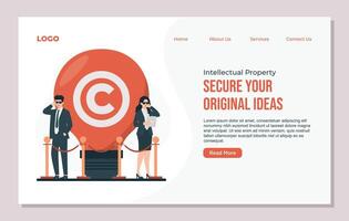 intellectual property copyright Website landing page design template of search for job opportunities. Modern flat concept illustration. vector