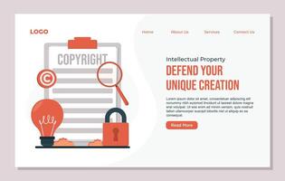 intellectual property copyright landing page design template for website and mobile website development. Flat style illustration. vector