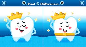 Fun Find the Differences Game with Crowned Tooth Character vector