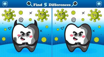 Find the Differences Game with Evil Tooth and Bacteria Characters vector