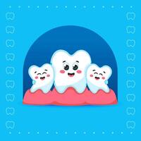 Three Cute Tooth Characters Hugging on Blue Background vector