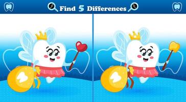 Find the Differences Game with Flying Tooth Fairy and Magic Wand vector