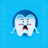 Cute Tooth Character Mascot with Shocked Expression on Blue Background vector