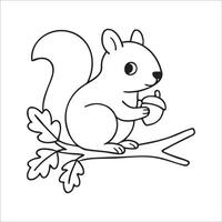 Cute Squirrel with Acorn Coloring Page vector
