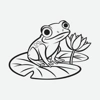 Cute Frog Coloring Page with Water Lily. vector