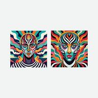 Vibrant Portraits of Faces with Bold Geometric Patterns. vector
