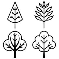Simple Black Line Art Illustrations of Various Trees. vector