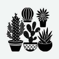 Stylish black and white cactus and succulent illustration. vector