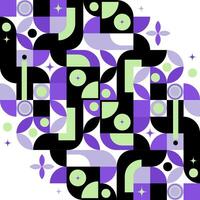 Geometric Abstract Pattern in Retro Futuristic Style.Abstract geometric pattern with curved shapes, rounded forms, and retro-futuristic color palette in purple, green, black tones. illustration vector