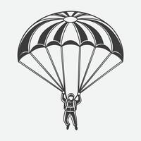 Parachutist with Open Parachute, Vintage Style Illustration. vector