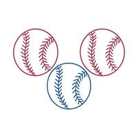 Three baseballs in red and blue, a graphic design. vector