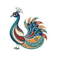 Vibrant Peacock Design with Geometric Patterns. vector